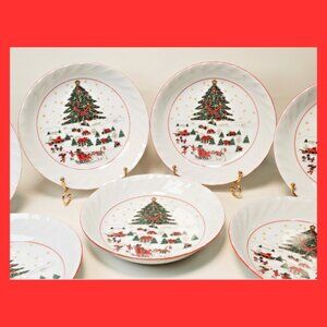7 Kopin Christmas Salad/Dessert Bowls – 7.25" Holiday Dishes – Festive